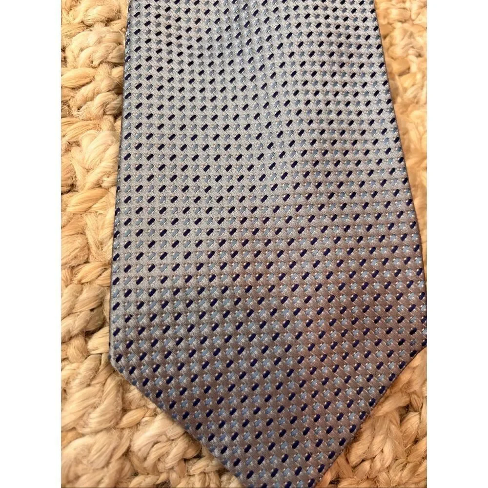 Charvet Paris Navy & light blue  Silk Geometric Tie Luxury Designer Necktie Made